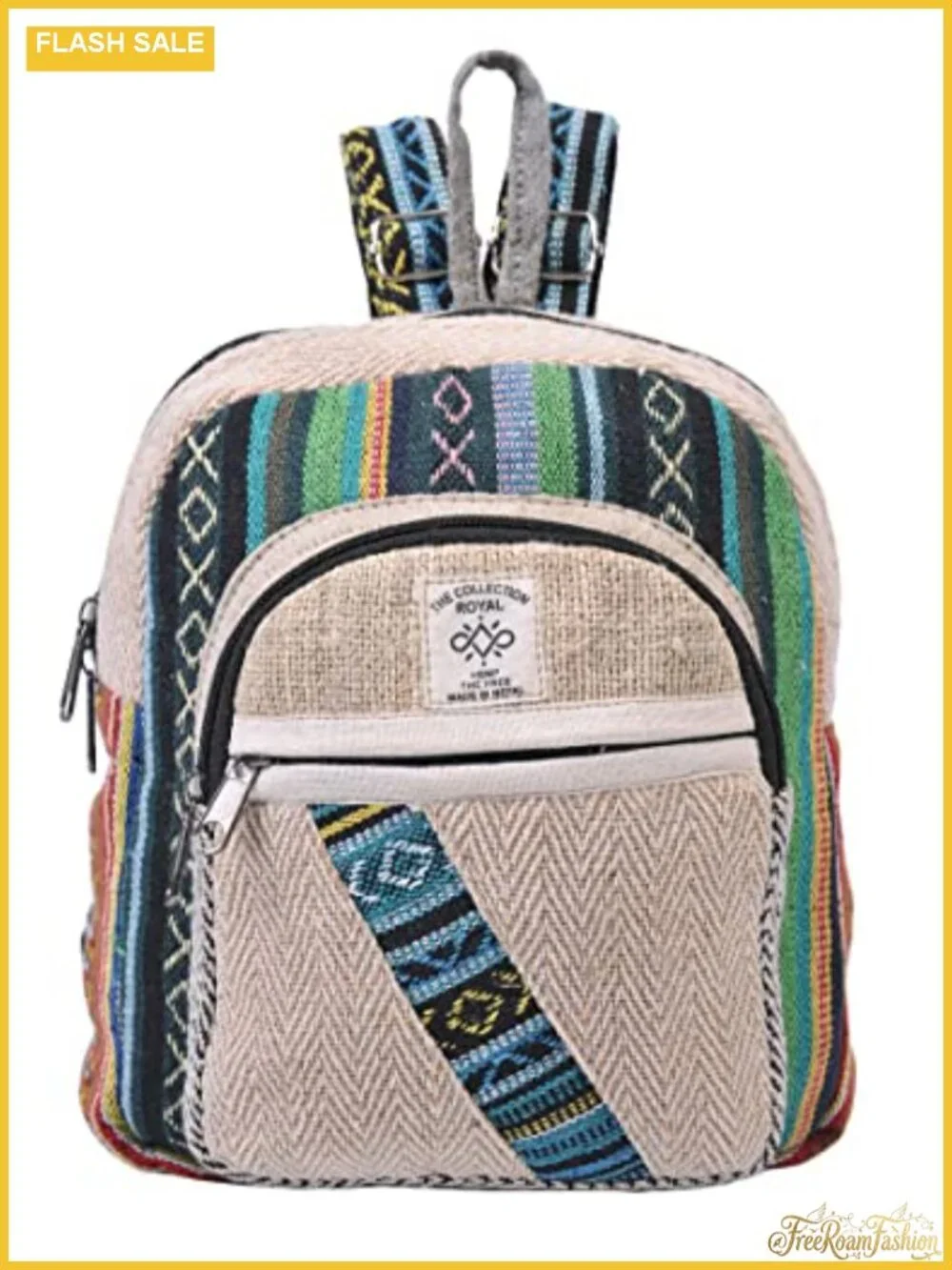 Boho Hippie Hemp Cotton Mini Daypack Backpack Eco Friendly Handmade